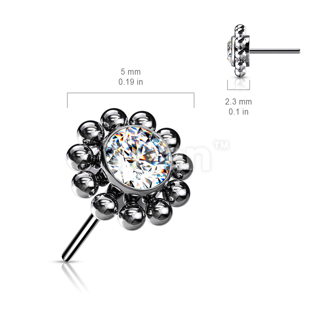 Implant Grade Titanium Threadless Push In Bezel Set CZ Center With Beaded Ball Edge - Image 6