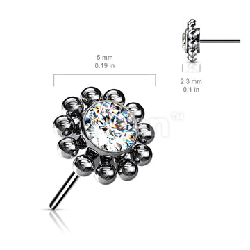 Implant Grade Titanium Threadless Push In Bezel Set CZ Center With Beaded Ball Edge - Image 6