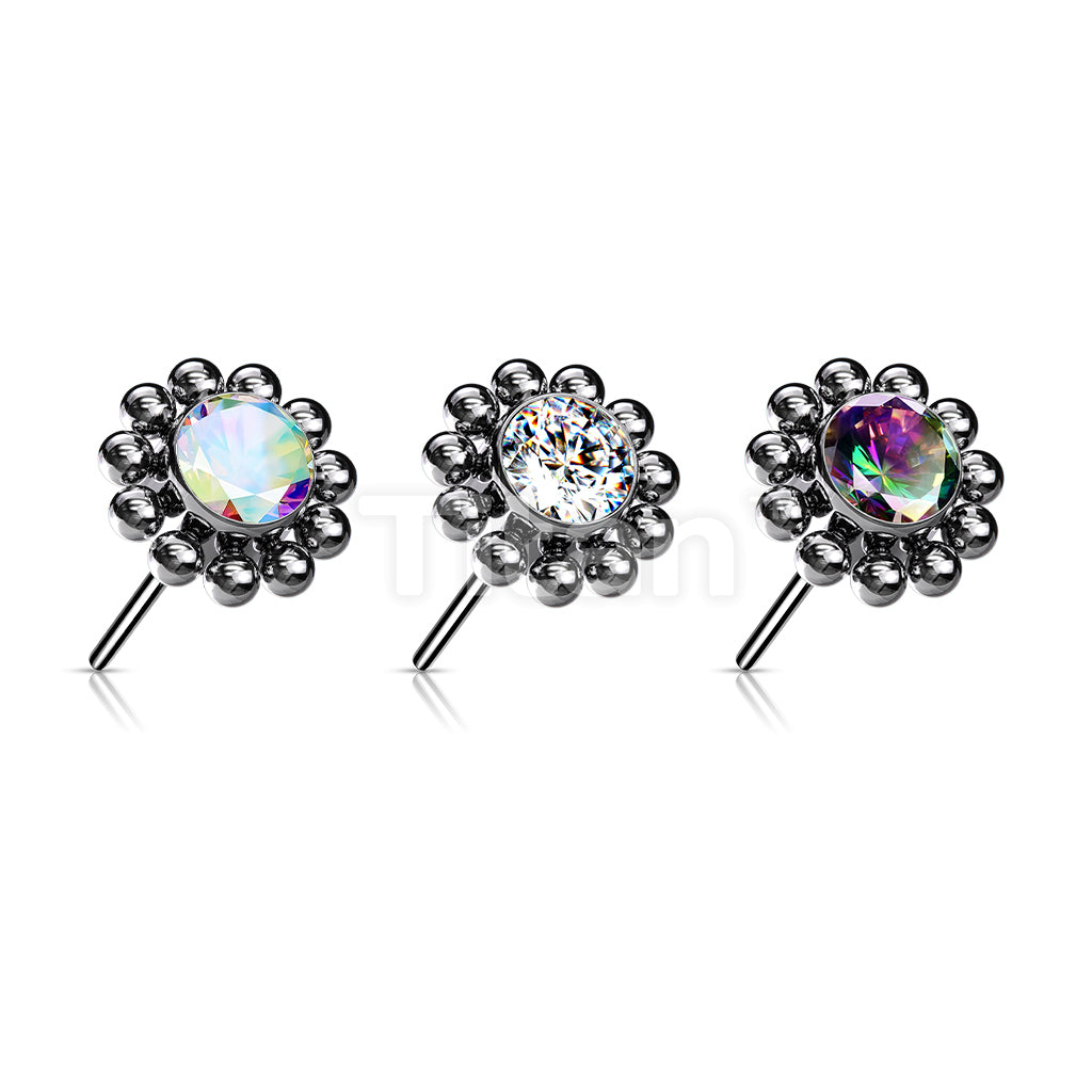 Implant Grade Titanium Threadless Push In Bezel Set CZ Center With Beaded Ball Edge - Image 7