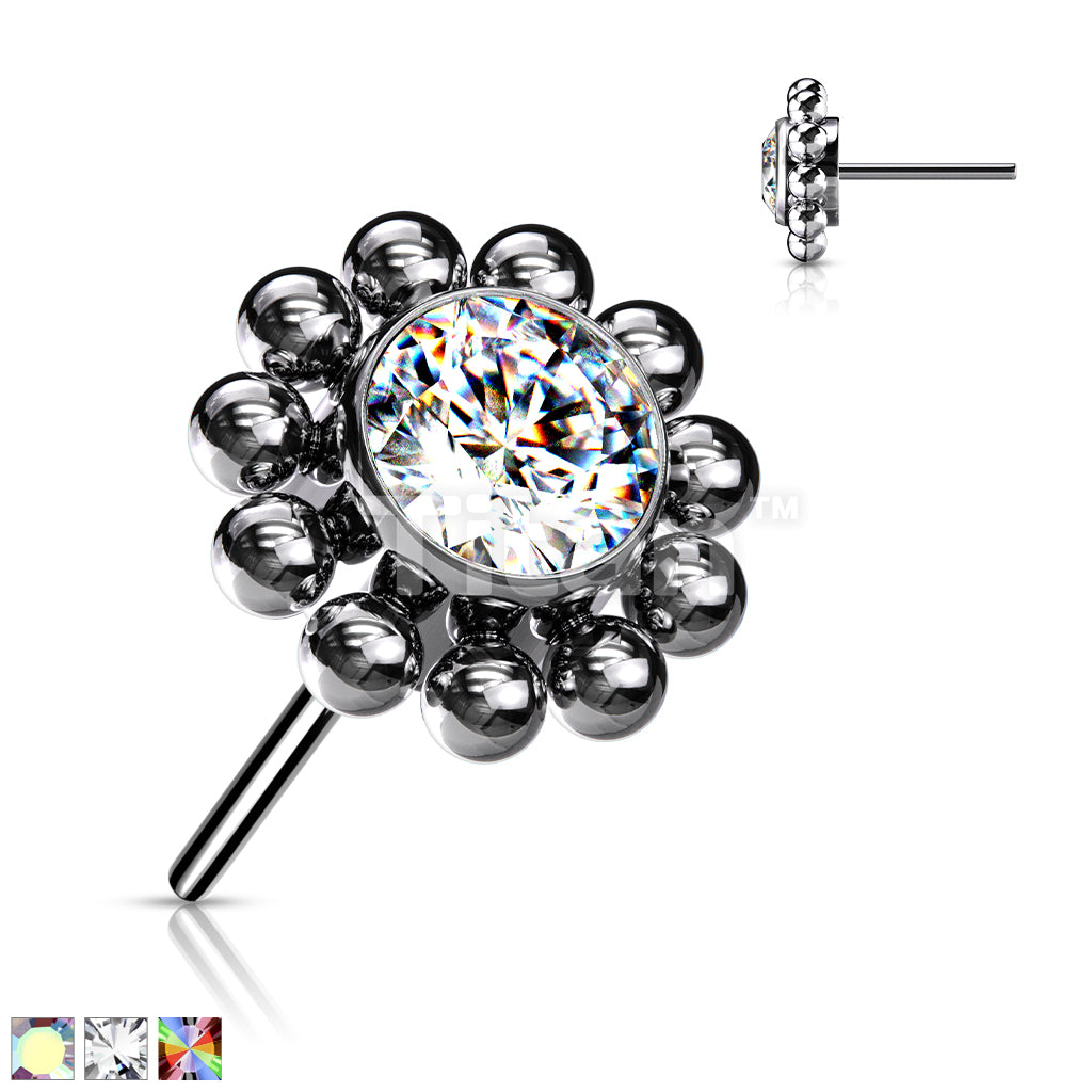 Implant Grade Titanium Threadless Push In Bezel Set CZ Center With Beaded Ball Edge - Image 2