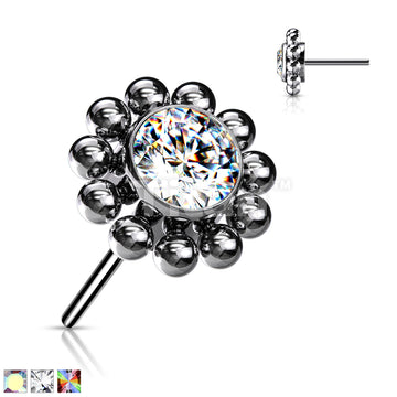 Implant Grade Titanium Threadless Push In Bezel Set CZ Center With Beaded Ball Edge - Image 2
