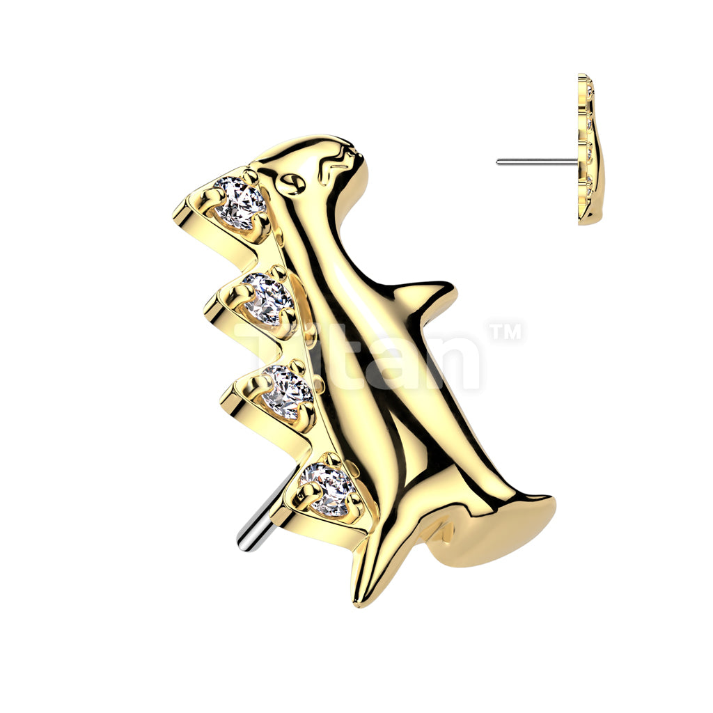 Implant Grade Titanium Threadless Push In Dinosaur With CZ Back Top - Image 2