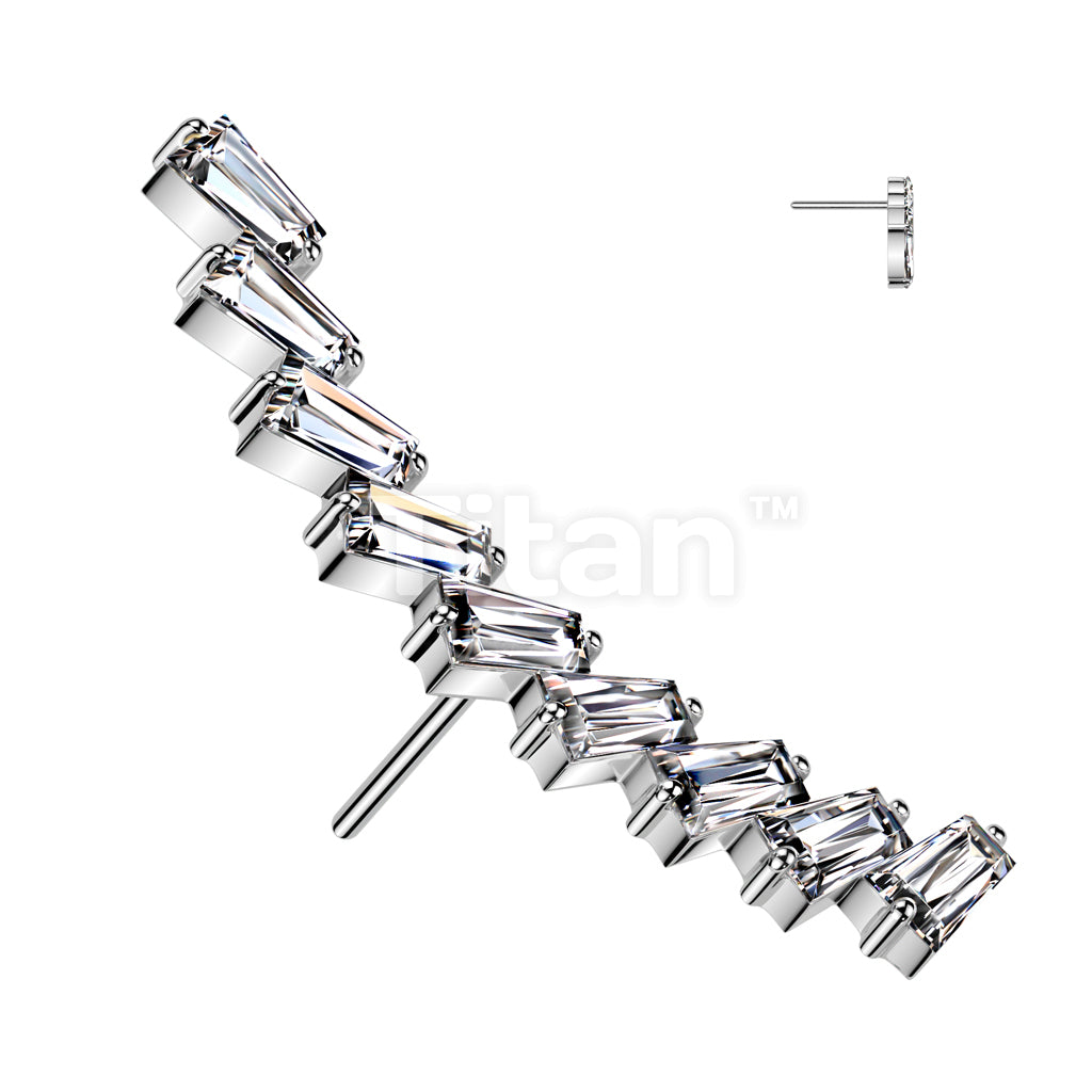 Implant Grade Titanium Threadless Push In Long Curved Baguette CZ Top - Image 2