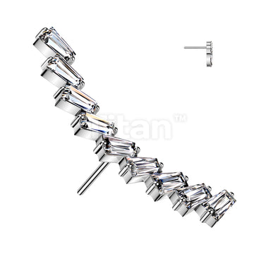 Implant Grade Titanium Threadless Push In Long Curved Baguette CZ Top - Image 2