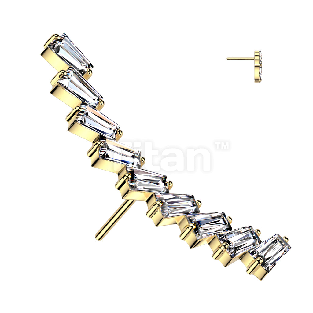 Implant Grade Titanium Threadless Push In Long Curved Baguette CZ Top - Image 3