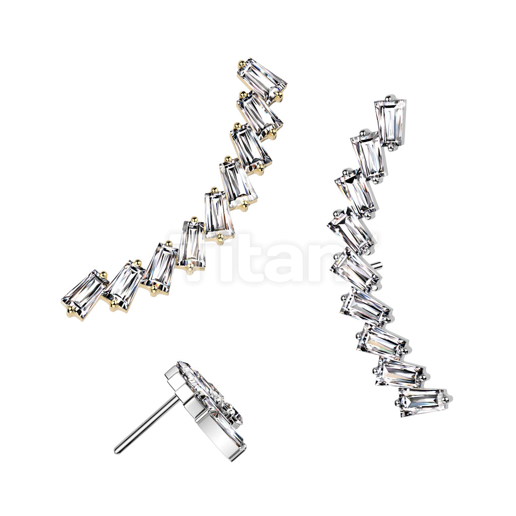 Implant Grade Titanium Threadless Push In Long Curved Baguette CZ Top