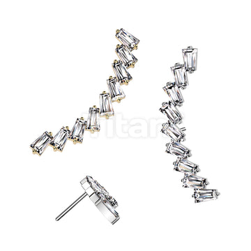 Implant Grade Titanium Threadless Push In Long Curved Baguette CZ Top
