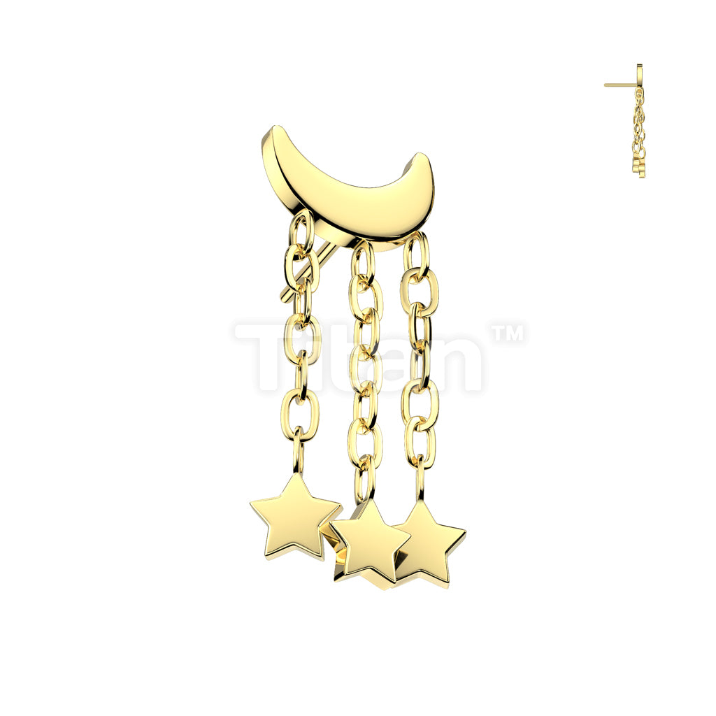 Implant Grade Titanium Threadless Push In Crescent Moon Top With 3 Star Dangle - Image 2