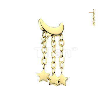 Implant Grade Titanium Threadless Push In Crescent Moon Top With 3 Star Dangle - Image 2