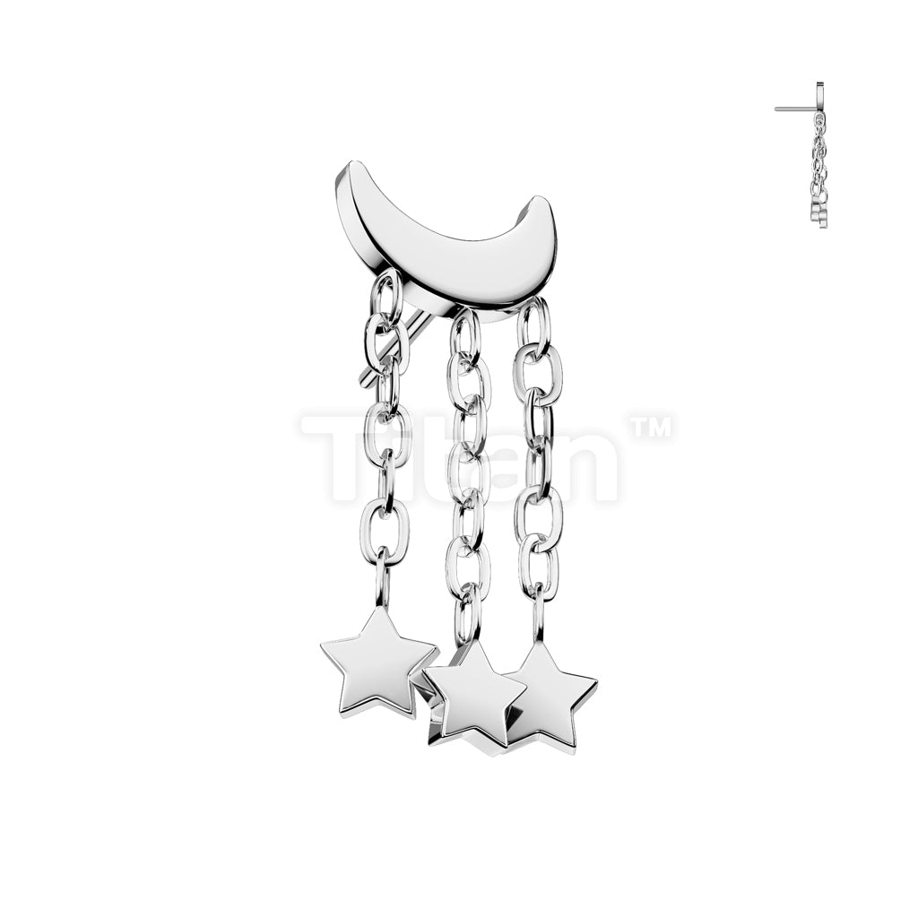Implant Grade Titanium Threadless Push In Crescent Moon Top With 3 Star Dangle - Image 3