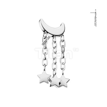 Implant Grade Titanium Threadless Push In Crescent Moon Top With 3 Star Dangle - Image 3