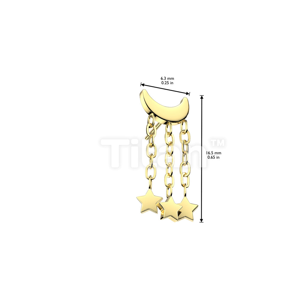 Implant Grade Titanium Threadless Push In Crescent Moon Top With 3 Star Dangle - Image 4