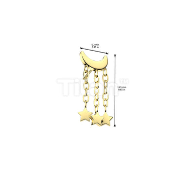 Implant Grade Titanium Threadless Push In Crescent Moon Top With 3 Star Dangle - Image 4