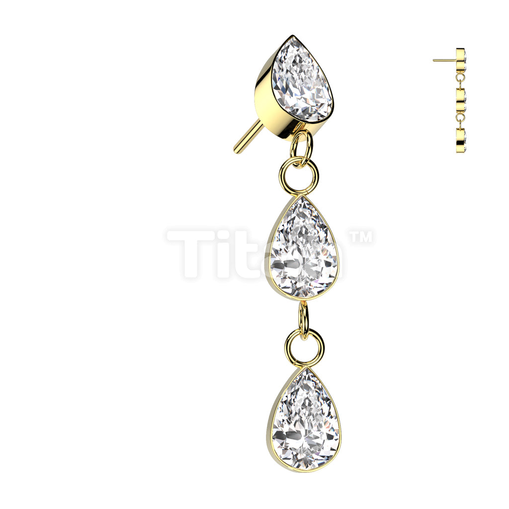 Implant Grade Titanium Threadless Push In 3 Teardrop CZ Bezel Set Dangle Top - Image 2