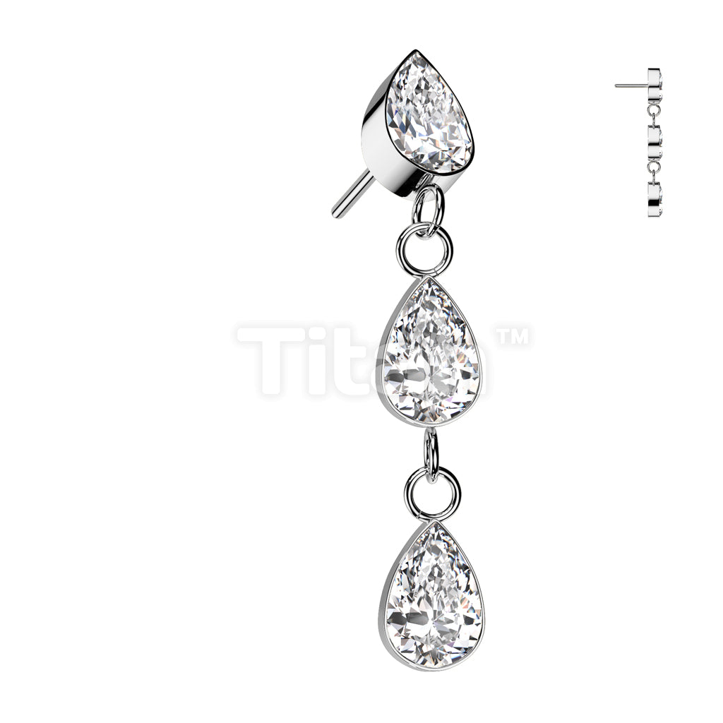 Implant Grade Titanium Threadless Push In 3 Teardrop CZ Bezel Set Dangle Top - Image 3