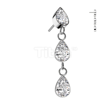 Implant Grade Titanium Threadless Push In 3 Teardrop CZ Bezel Set Dangle Top - Image 3