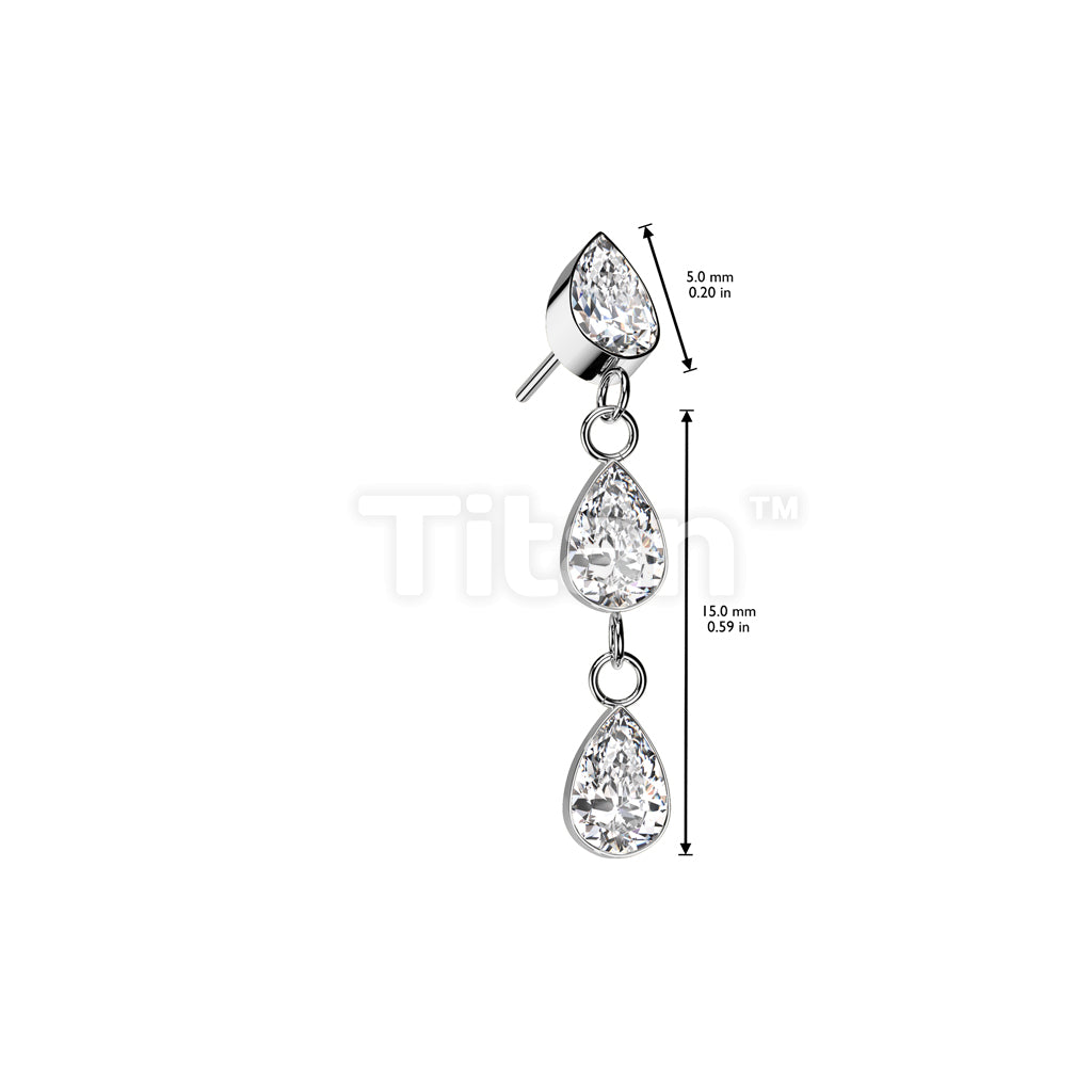 Implant Grade Titanium Threadless Push In 3 Teardrop CZ Bezel Set Dangle Top - Image 4