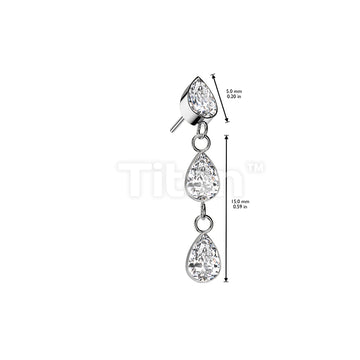 Implant Grade Titanium Threadless Push In 3 Teardrop CZ Bezel Set Dangle Top - Image 4