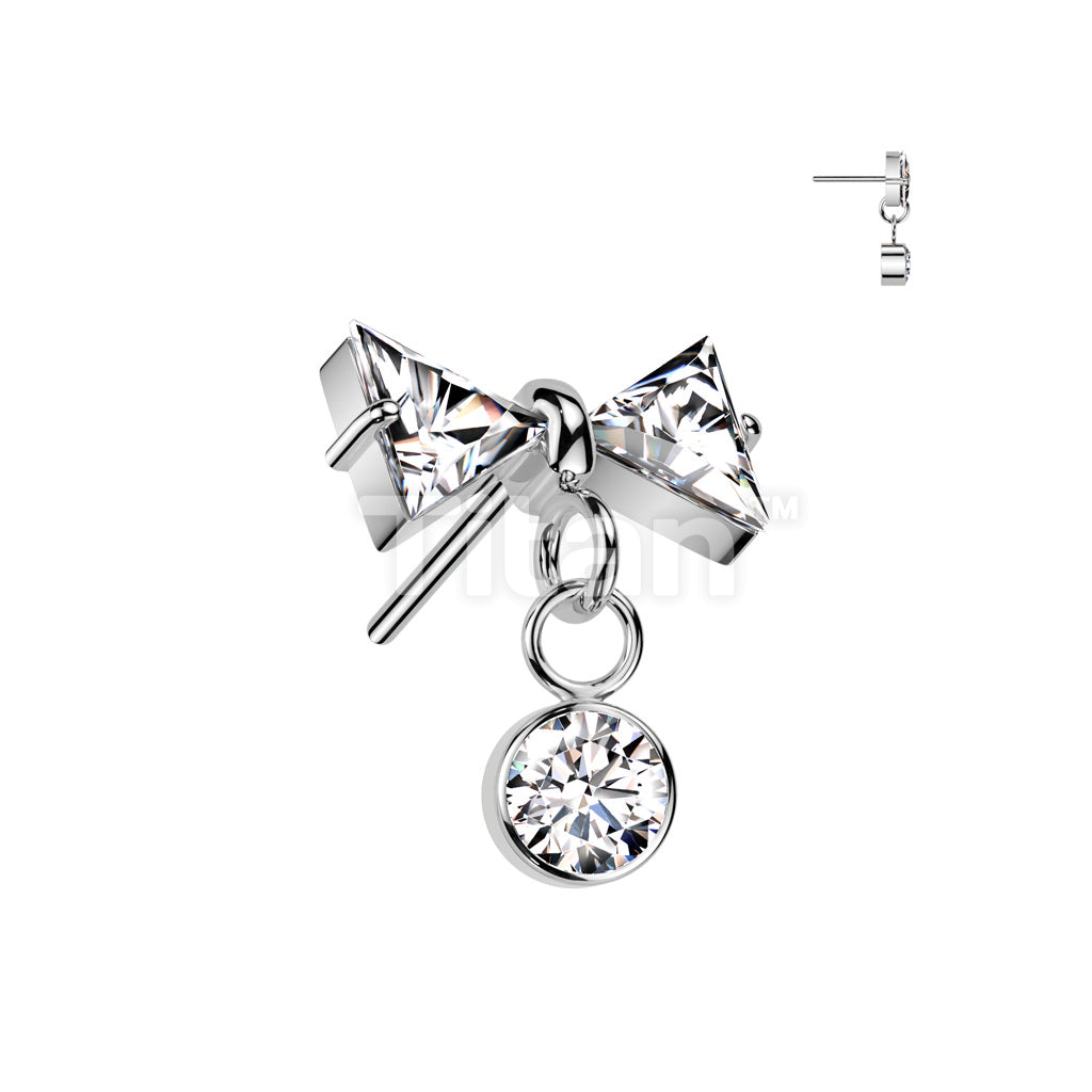 Implant Grade Titanium Threadless Push In CZ Bowtie Top With Bezel Set CZ Dangle  - Image 2