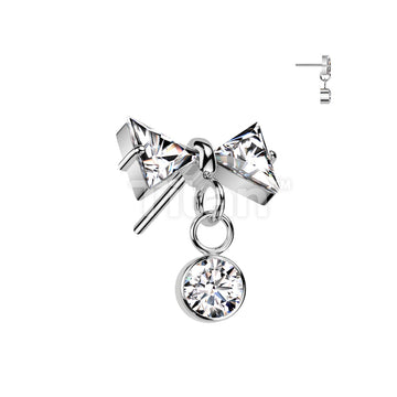Implant Grade Titanium Threadless Push In CZ Bowtie Top With Bezel Set CZ Dangle  - Image 2