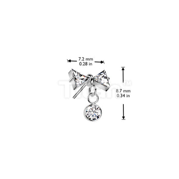 Implant Grade Titanium Threadless Push In CZ Bowtie Top With Bezel Set CZ Dangle  - Image 4