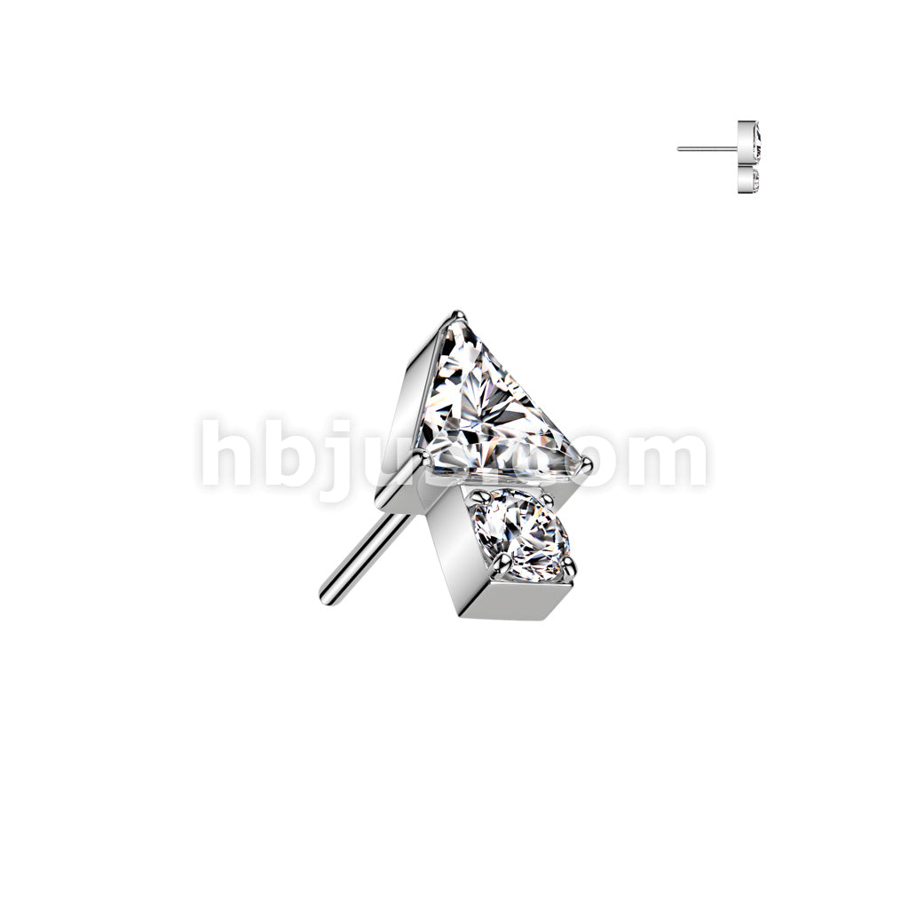 Implant Grade Titanium Threadless Push In Triangle CZ Top With Round CZ Bottom - Image 2