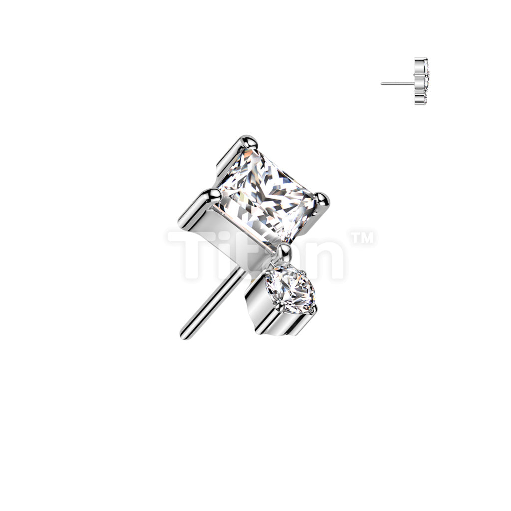 Implant Grade Titanium Threadless Push In Diamond CZ Top With Round CZ Bottom - Image 2