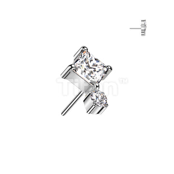 Implant Grade Titanium Threadless Push In Diamond CZ Top With Round CZ Bottom - Image 2