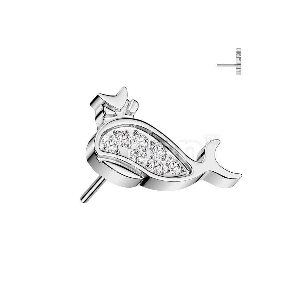 Implant Grade Titanium Threadless Push In CZ Pave Whale Top - Image 2