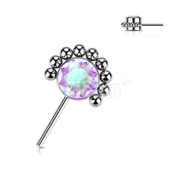 Implant Grade Titanium Threadless Push In Forward Facing Bezel Set CZ or Opal With Beaded Ball Edge - Image 3
