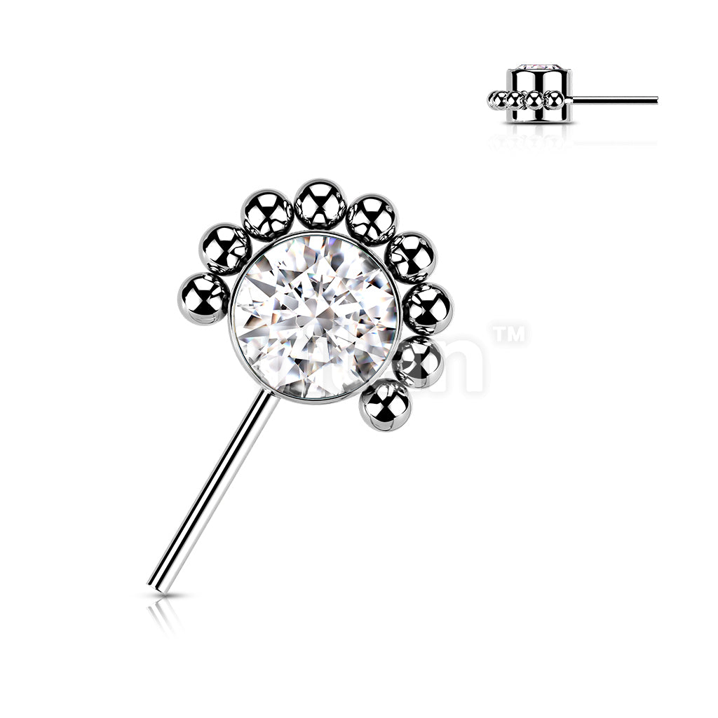 Implant Grade Titanium Threadless Push In Forward Facing Bezel Set CZ or Opal With Beaded Ball Edge - Image 4