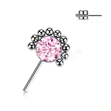 Implant Grade Titanium Threadless Push In Forward Facing Bezel Set CZ or Opal With Beaded Ball Edge - Image 5