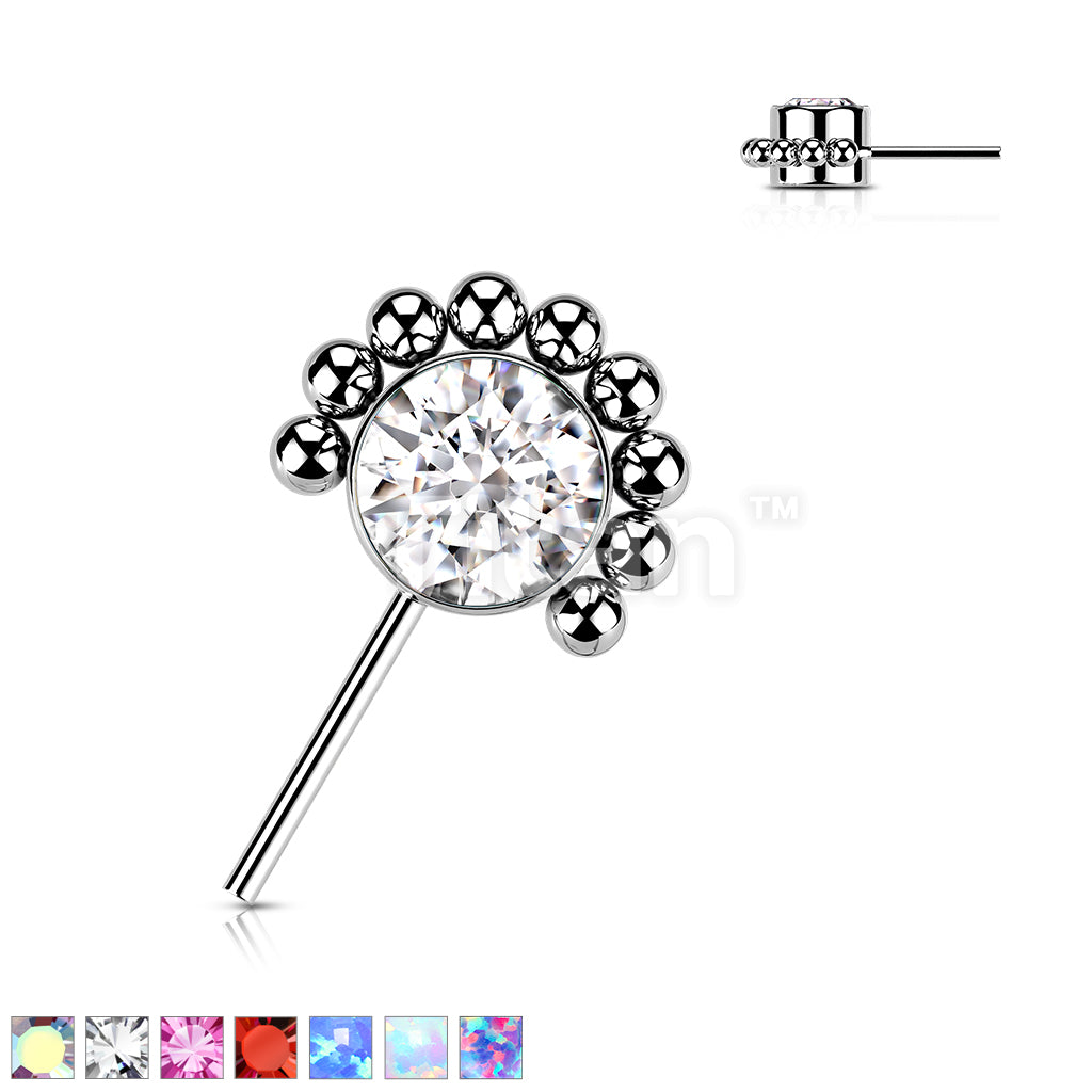 Implant Grade Titanium Threadless Push In Forward Facing Bezel Set CZ or Opal With Beaded Ball Edge - Image 2