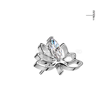 Implant Grade Titanium Threadless Push In Hollow Lotus Flower With Marquise CZ Top - Image 2