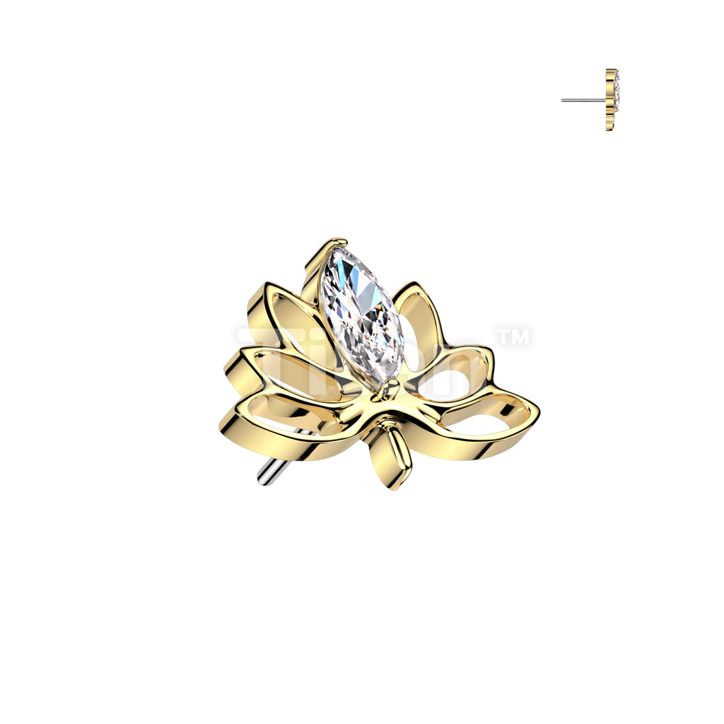 Implant Grade Titanium Threadless Push In Hollow Lotus Flower With Marquise CZ Top - Image 3