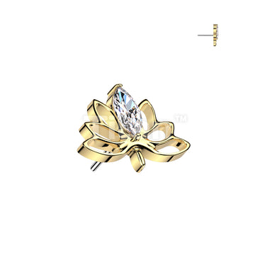 Implant Grade Titanium Threadless Push In Hollow Lotus Flower With Marquise CZ Top - Image 3