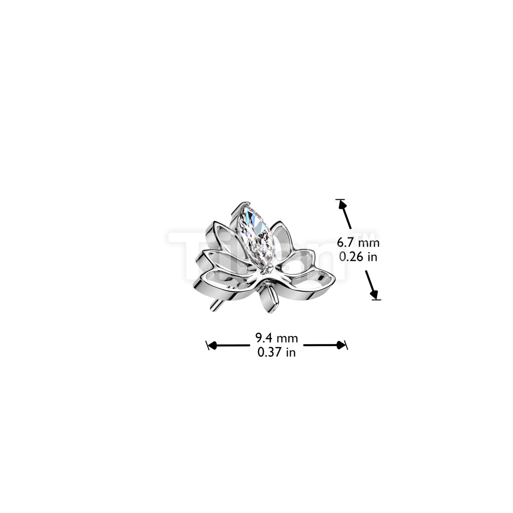 Implant Grade Titanium Threadless Push In Hollow Lotus Flower With Marquise CZ Top - Image 4