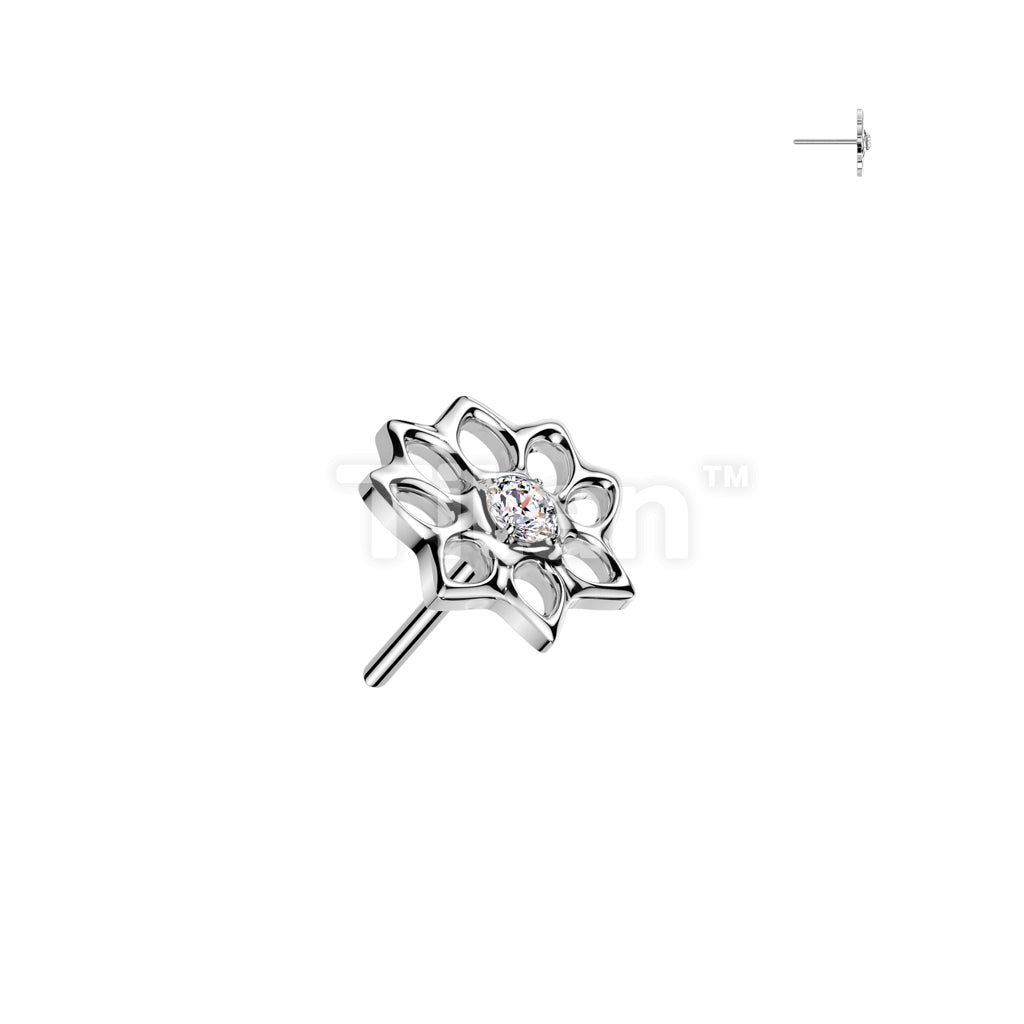 Implant Grade Titanium Threadless Push In Hollow Lotus Flower Top With CZ Center - Image 2