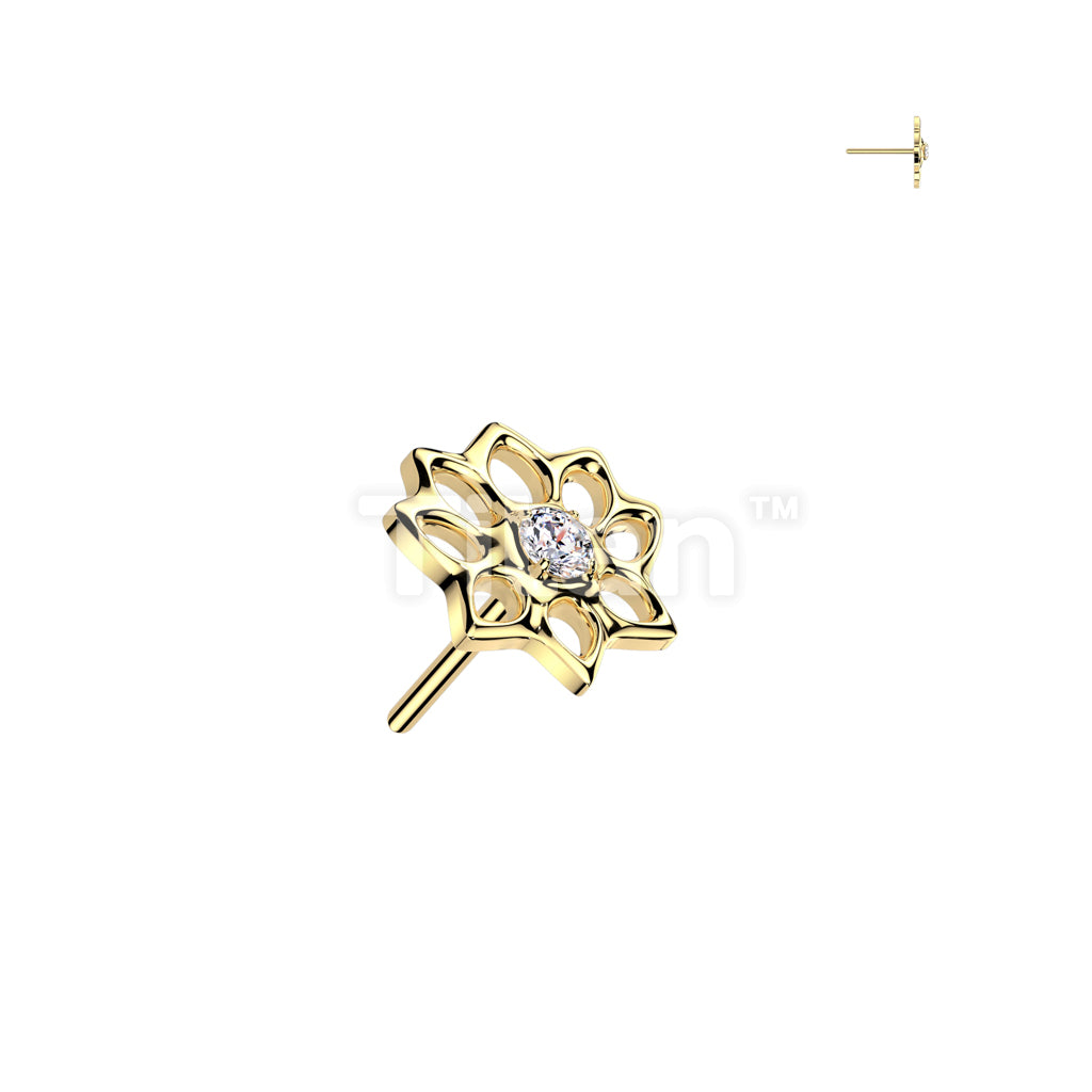 Implant Grade Titanium Threadless Push In Hollow Lotus Flower Top With CZ Center - Image 3