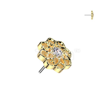 Implant Grade Titanium Threadless Push In Hollow Flower Top With CZ Center - Image 3