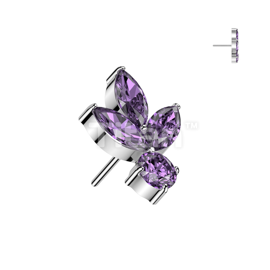Implant Grade Titanium Threadless Push In 3 Marquise CZ Leaf With Round CZ Top - Image 2