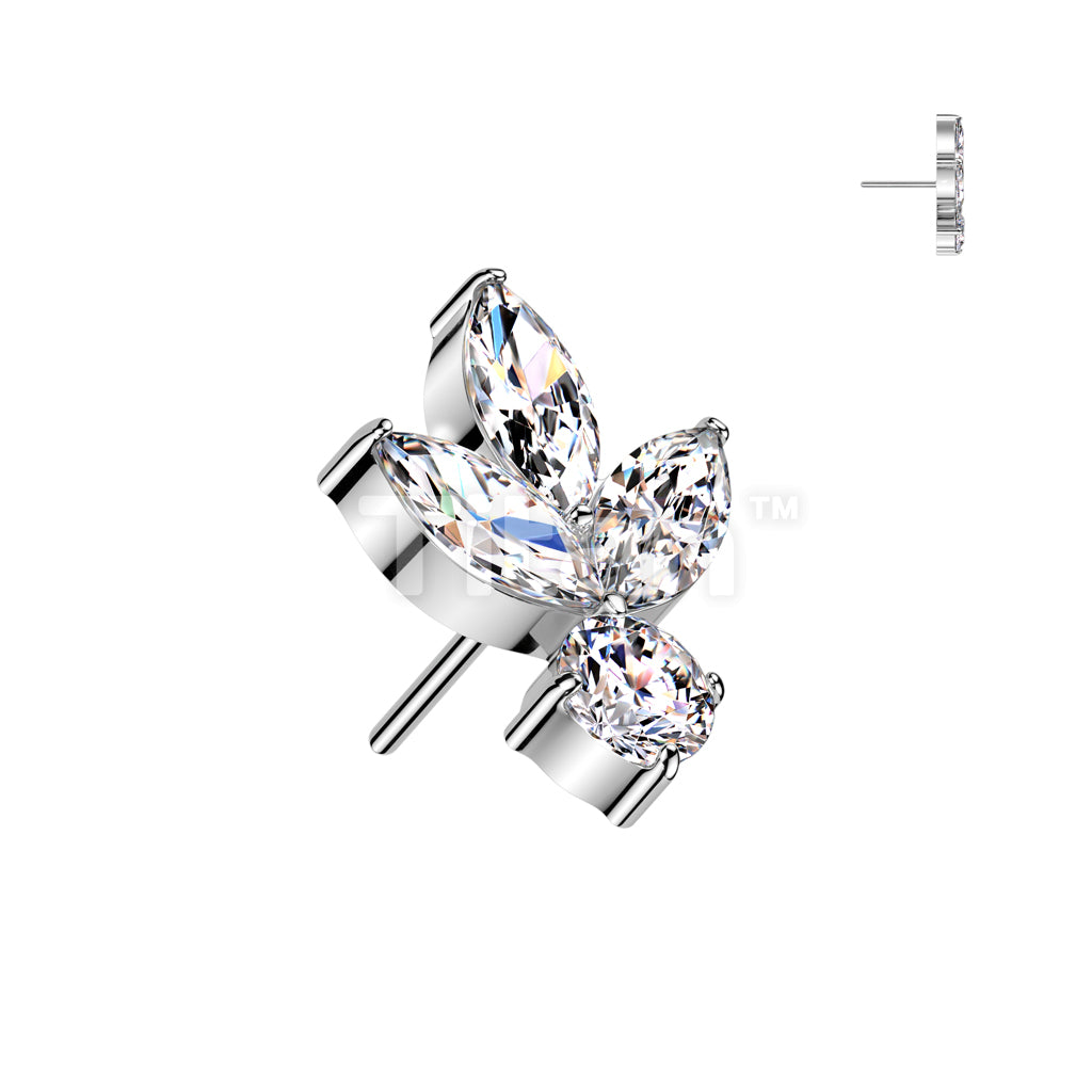 Implant Grade Titanium Threadless Push In 3 Marquise CZ Leaf With Round CZ Top - Image 3