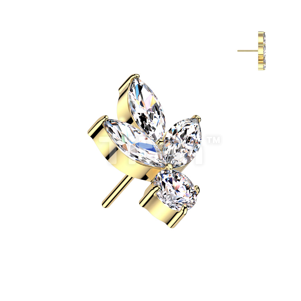 Implant Grade Titanium Threadless Push In 3 Marquise CZ Leaf With Round CZ Top - Image 4