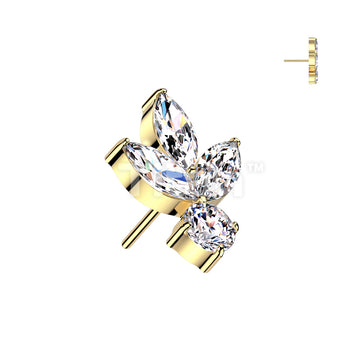Implant Grade Titanium Threadless Push In 3 Marquise CZ Leaf With Round CZ Top - Image 4