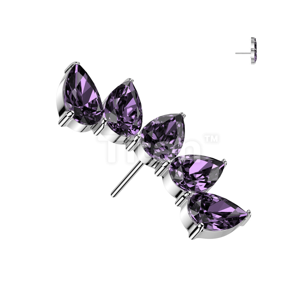 Implant Grade Titanium Threadless Push In 5 Teardrop CZ Fan Top - Image 2