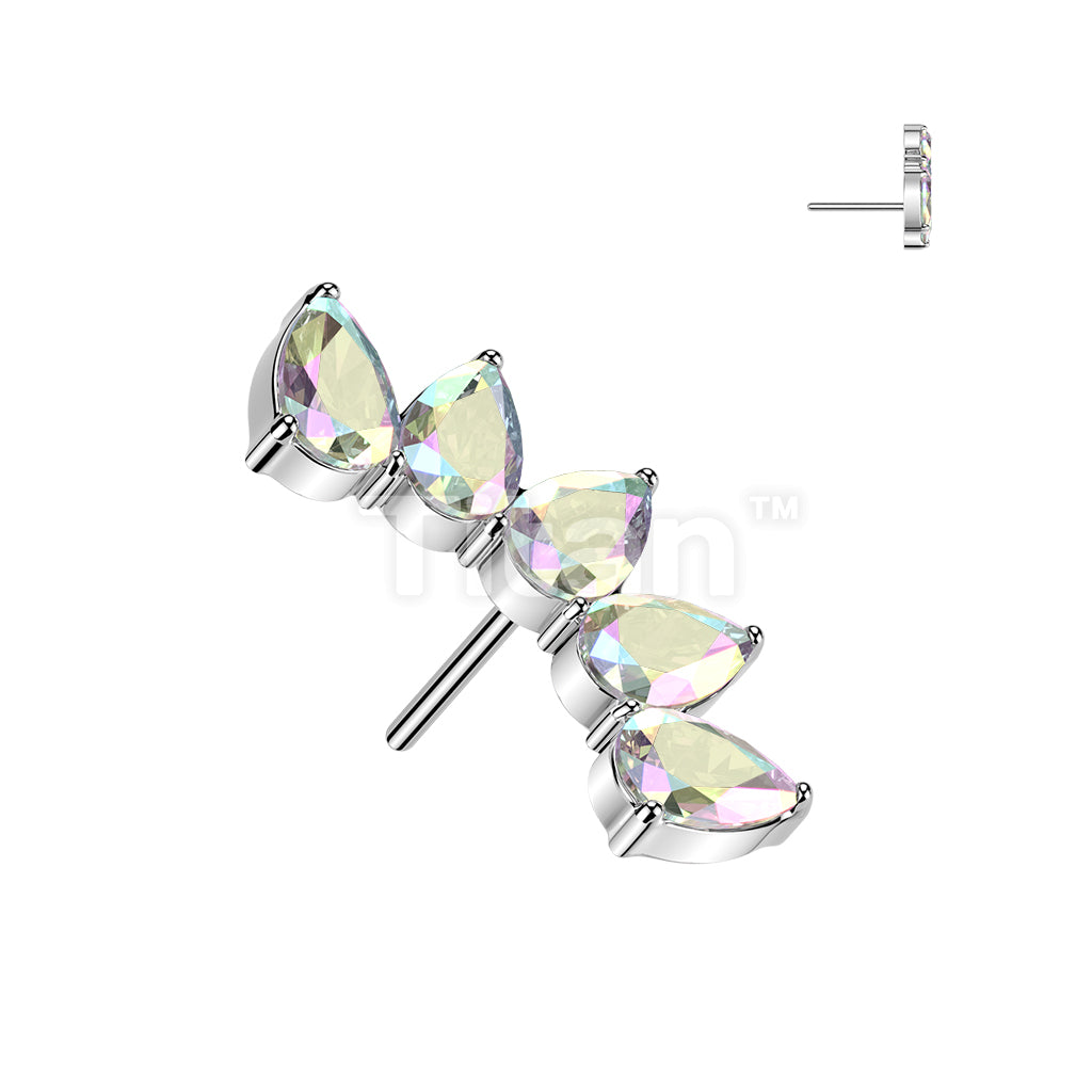 Titanium Threadless Push In 5 Pear CZ Fan Top - Image 2