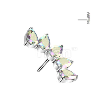 Titanium Threadless Push In 5 Pear CZ Fan Top - Image 2