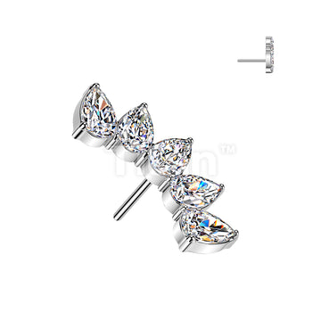 Titanium Threadless Push In 5 Pear CZ Fan Top - Image 3
