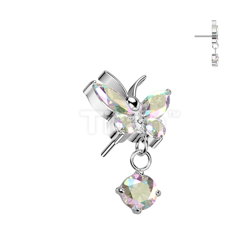 Implant Grade Titanium Threadless Push In CZ Butterfly With Prong Set CZ Dangle Top - Image 2