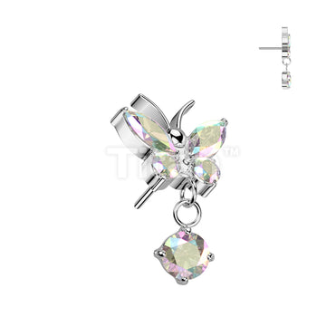 Implant Grade Titanium Threadless Push In CZ Butterfly With Prong Set CZ Dangle Top - Image 2